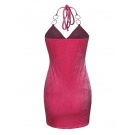 O-ring Detail Halter Neck Dress