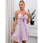Bow Front Crisscross Back Satin  Dress