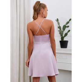 Bow Front Crisscross Back Satin  Dress