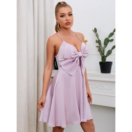 Bow Front Crisscross Back Satin  Dress