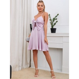 Bow Front Crisscross Back Satin  Dress