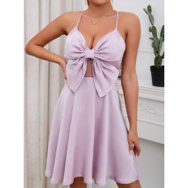 Bow Front Crisscross Back Satin  Dress