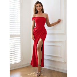 Asymmetrical Neck Split Thigh Dress