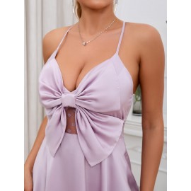 Bow Front Crisscross Back Satin  Dress