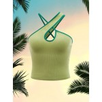 Contrast Binding Criss Cross Top