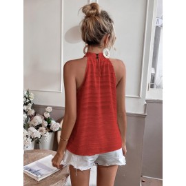 Keyhole Back Fuzzy Solid Halter Top