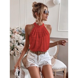 Keyhole Back Fuzzy Solid Halter Top