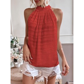 Keyhole Back Fuzzy Solid Halter Top