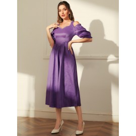 Modely Cold Shoulder Faux Pearl Frill Trim Dress