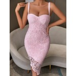 Guipure Lace Asymmetrical Hem  Bodycon Party Bandage Dress