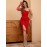 Rhinestone Contrast Mesh One Shoulder Split Thigh Dress