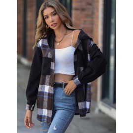 Plaid nt Drop Shoulder Hooded Coat