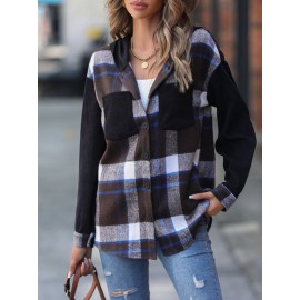Plaid nt Drop Shoulder Hooded Coat