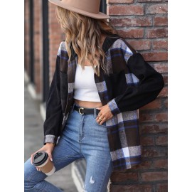 Plaid nt Drop Shoulder Hooded Coat