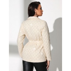 Flap Pocket Belted Quilted Winter Coat