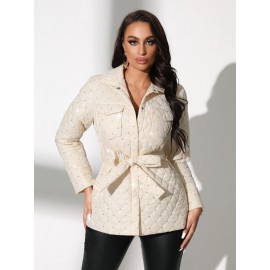 Flap Pocket Belted Quilted Winter Coat