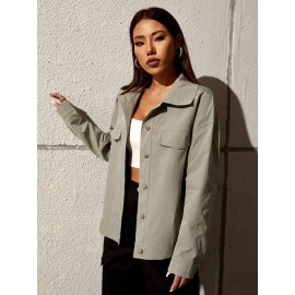 Flap Detail Drop Shoulder Coat