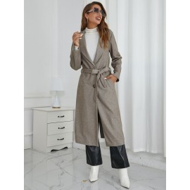 Lapel Neck Slant Pocket Belted Coat