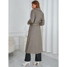 Lapel Neck Slant Pocket Belted Coat