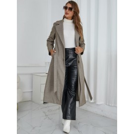 Lapel Neck Slant Pocket Belted Coat