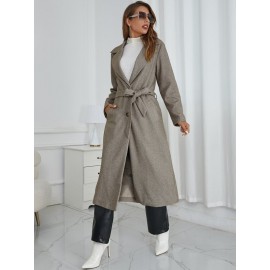Lapel Neck Slant Pocket Belted Coat