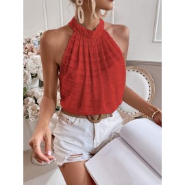 Keyhole Back Fuzzy Solid Halter Top
