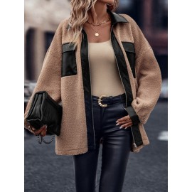Flap Pocket Drop Shoulder Teddy Coat
