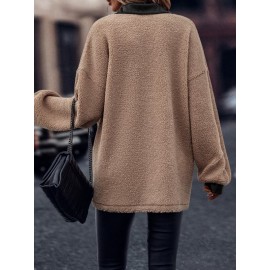 Flap Pocket Drop Shoulder Teddy Coat