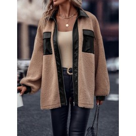 Flap Pocket Drop Shoulder Teddy Coat