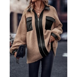 Flap Pocket Drop Shoulder Teddy Coat
