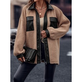Flap Pocket Drop Shoulder Teddy Coat