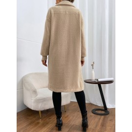 Drop Shoulder Pocket Patched Teddy Coat