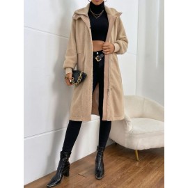 Drop Shoulder Pocket Patched Teddy Coat