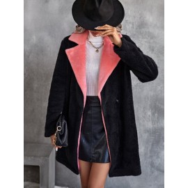 Lapel Neck Double Button Teddy Coat