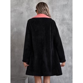 Lapel Neck Double Button Teddy Coat