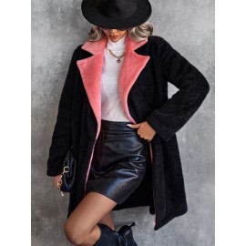 Lapel Neck Double Button Teddy Coat