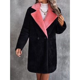 Lapel Neck Double Button Teddy Coat