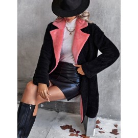 Lapel Neck Double Button Teddy Coat