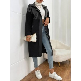 Drop Shoulder PU Leather Coat