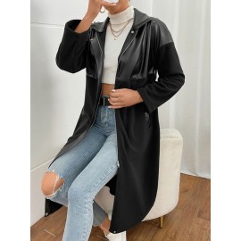 Drop Shoulder PU Leather Coat