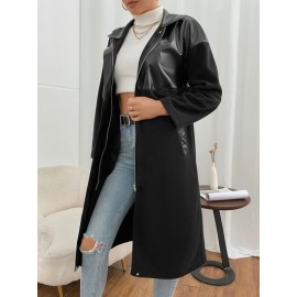 Drop Shoulder PU Leather Coat