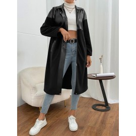 Drop Shoulder PU Leather Coat