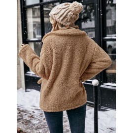 Flap Pocket Drop Shoulder Teddy Coat