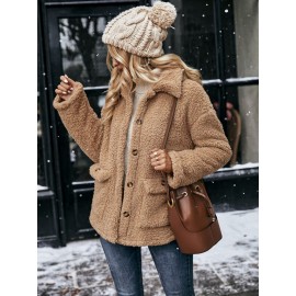 Flap Pocket Drop Shoulder Teddy Coat