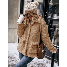 Flap Pocket Drop Shoulder Teddy Coat