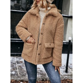 Flap Pocket Drop Shoulder Teddy Coat