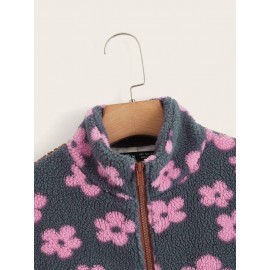 Floral nt Colorblock Lantern Sleeve Teddy Coat