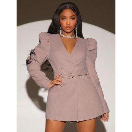 Gigot Sleeve Double Breasted Belted Coat