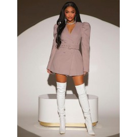 Gigot Sleeve Double Breasted Belted Coat