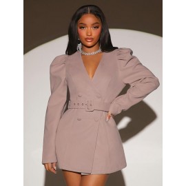 Gigot Sleeve Double Breasted Belted Coat